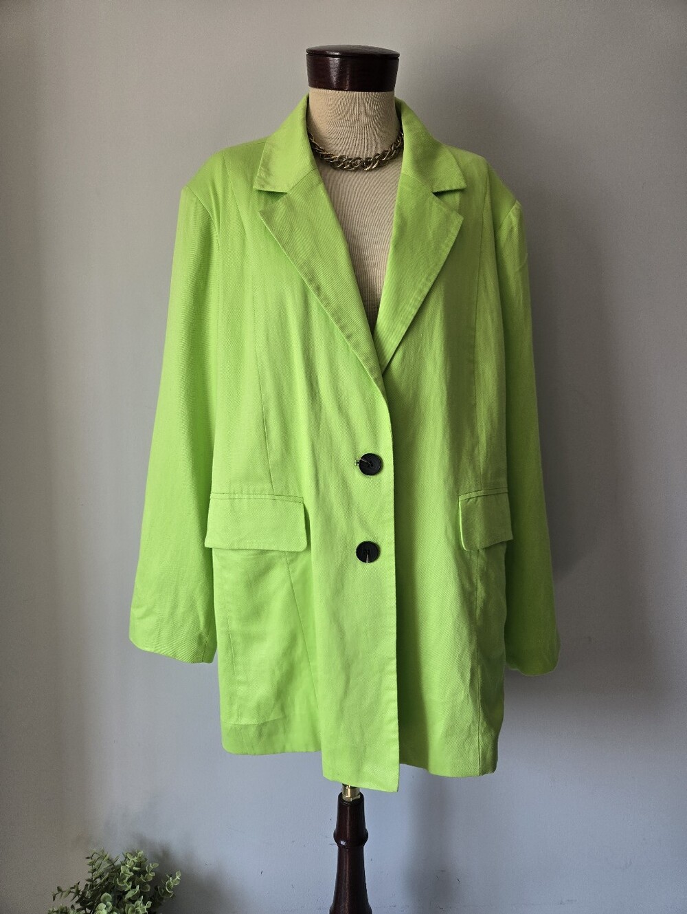 Avec Les Filles Linen Boxy Neon Lime Green Single-Breasted Blazer. Size 2X